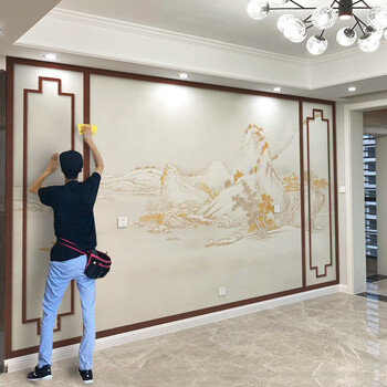 2022全新升级款新中式影视墙壁布现代轻奢壁纸新中式电视背景墙壁画