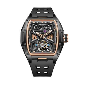 男士全自动机械表情人节送男友礼物 酒桶型潮流夜光镂空腕表 魅力黑金