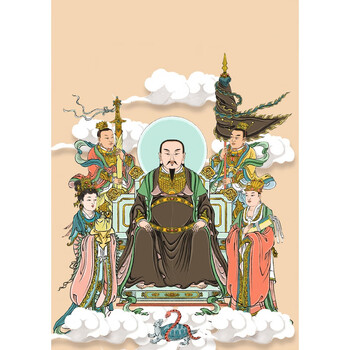 真武大帝画像实木框画摆台画像道教供奉北极玄天神像高清精品装饰 1号