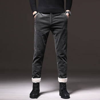 灯芯绒裤子男秋冬季加绒男士休闲修身长裤直筒裤商务休闲裤男8879深灰