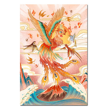 奈露 中式凤凰图贴画百鸟朝凤自粘壁画玄关书房装饰挂画海报 b573 40