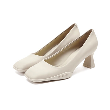 zsbella赛斯贝拉真皮高跟鞋女粗跟2022春季新款通勤单鞋8389米色36