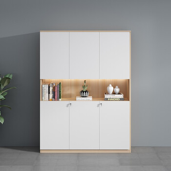 妙群木质文件柜高柜办公室资料柜储物柜档案柜 胡桃木配铁灰 800*400*