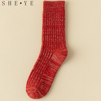 结婚大红色袜子女年中筒春秋款粗线结婚大红袜秋冬季长袜圣诞红均码