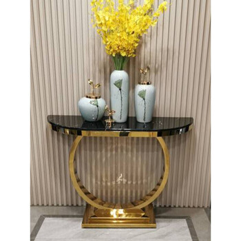 半圆桌轻奢玄关桌现代简约不锈钢玄关柜简半圆弧形靠墙玄关条案端景台
