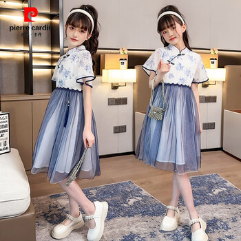 皮尔卡丹女童夏装连衣裙中大女孩洋气国风古风公主裙子儿童夏季潮衣服
