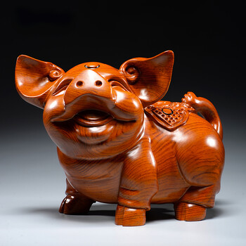 梵粟黄花梨木雕招财猪摆件实木雕刻工艺品生肖猪客厅装饰小猪摆件生日