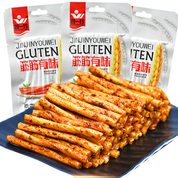 筋筋有味香辣牛筋辣条38g10袋8090小时候麻辣经典怀旧零食津津有味10