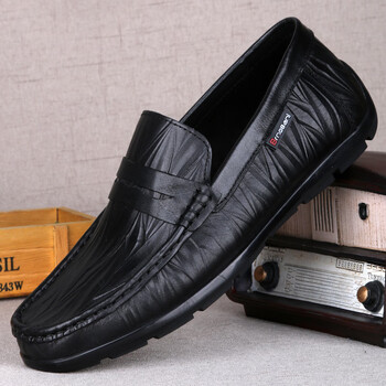 兽霸休闲皮鞋男真皮春秋2023新款头层牛皮开车鞋男士一脚蹬软底豆豆鞋