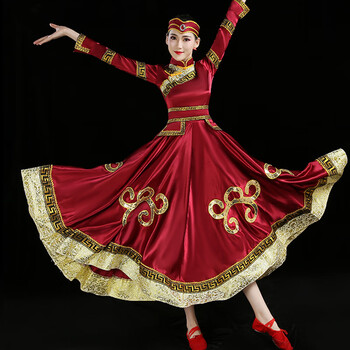 蝶羽凡蒙古舞蹈服女舞蹈演出服蒙族大摆裙蒙古舞民族舞服装练习裙蒙古
