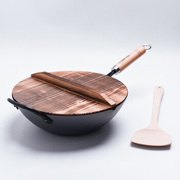 极铁锅33cmcookpal日本吉川极铁锅炒锅窒化轻便无涂层30cm锅木盖和木