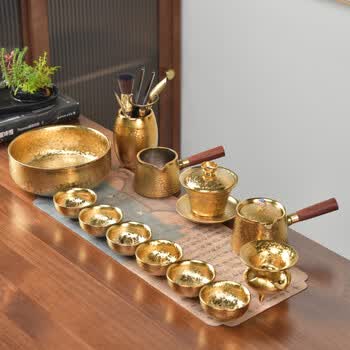 本凡窑变鎏金陶瓷建盏整套功夫茶具套装天目茶杯泡茶壶办公室家用鎏金