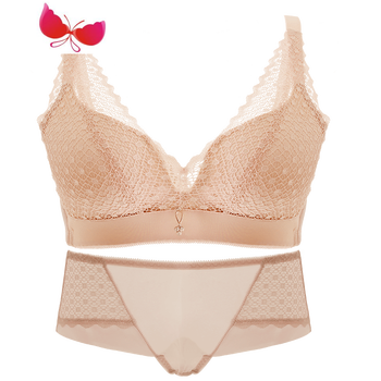 性感蕾丝无钢圈内衣 时尚侧收副乳聚拢女士生文胸套装 肤色 75c