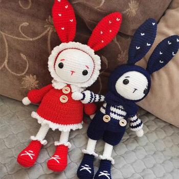 手工制作diy材料包钩针编织玩偶毛线娃娃暴力熊长耳兔情侣蓝色绅士