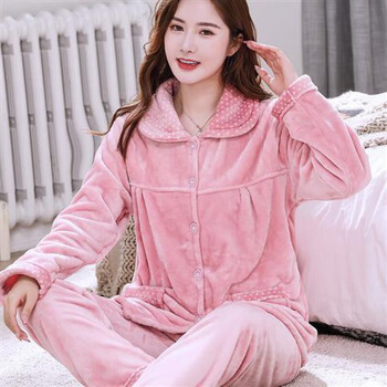 略辰中老年人睡衣女冬天加绒加厚款妈妈毛毛绒睡衣韩版珊瑚绒女士秋冬