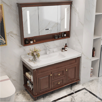 美式浴室柜双盆洗手台智能镜柜卫生间一体陶瓷盆洗脸盆柜 90cm