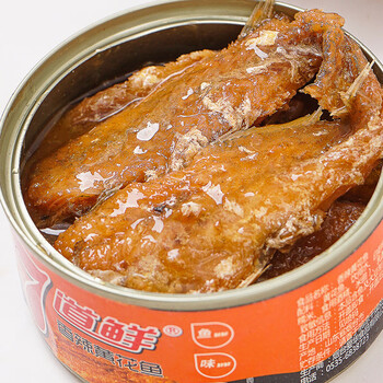 海和批发七道鲜麻辣香辣香酥黄花鱼罐头零食休闲即食海鲜罐头香辣