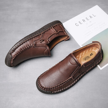 男鞋时尚百搭一脚蹬豆豆鞋男士休闲皮鞋大码 红棕 38【图片 价格 品牌