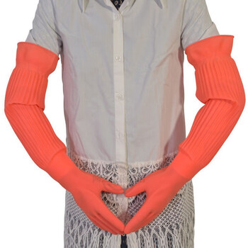 乳胶手套加长加厚长款洗衣服洗碗手套防水耐磨牛筋橡胶皮手套1双红色