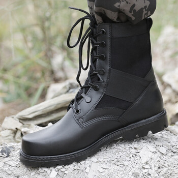 敬宪作战靴皮靴保安超轻减震登山秋冬羊毛鞋工装防护透气战术靴黑色钢