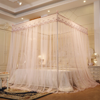 巴丝雅夏季宫廷风蚊帐三开门蚊帐落地方顶家用防蚊玉色15米