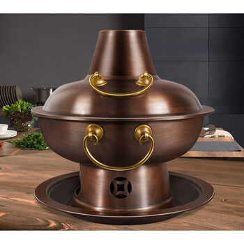 纯紫铜老式炉老北京铜锅锅具商用 32cm特厚复古鸳鸯铜锅(4-6人使用)