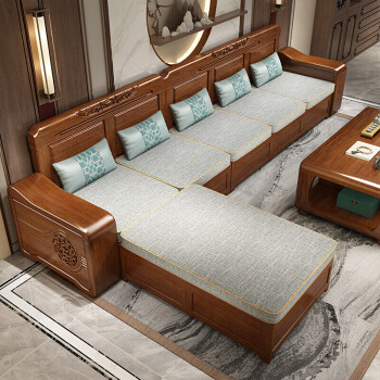 实木沙发组合现代中式客厅储物贵妃家具冬夏两用木质沙发三人位贵妃榻