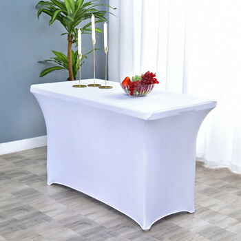 弹力长方形桌套会议室桌布宴会酒店餐厅白色自助餐长条桌套罩全包 纯