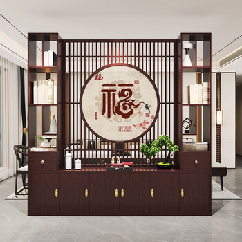 渡鲁屋2024新中式实木屏风隔断柜客厅格栅入户玄关鞋柜正对门遮挡间厅