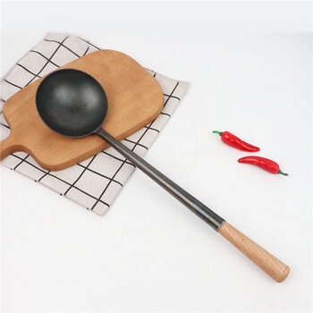 加厚熟铁勺子木柄铁铲勺传统铁炒勺家用小铲勺手工锻打锅铲炒菜勺老式