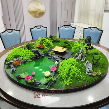 餐桌假花摆盘餐桌花摆放摆件新中式转盘中间摆花酒店大圆桌装饰摆件桌