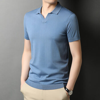 凯森狮夏季翻领纯棉短袖t恤男薄款无感针织衫体恤潮流韩版男装全棉