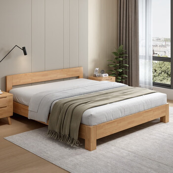 矮人坊北欧全实木矮床简约现代酒店实木无床头床架子排骨架小户型齐边