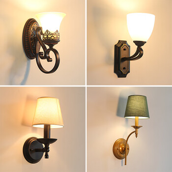 美式壁灯卧室床头灯客厅背景墙欧式走廊楼梯灯具复古过道铁艺壁灯