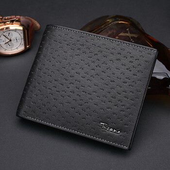 啄木鸟男士钱包鹿皮短款皮夹子 2019新款真皮礼盒装青年男生钱夹 黑色