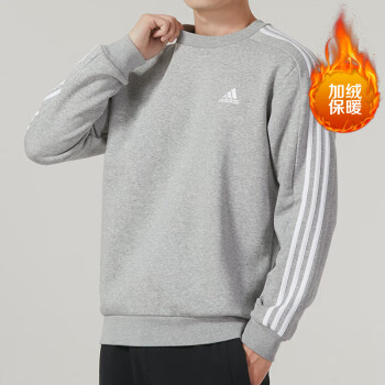 阿迪达斯 （adidas）外套男装2024春秋款运动服针织加绒保暖卫衣套头衫IJ6470 IJ6470灰色加绒 M