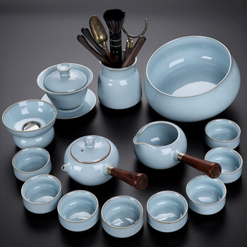 祥业汝窑茶具茶盘套装办公室中式高端陶瓷开片瓷器茶壶茶杯高档茶具