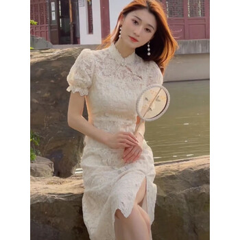 汀曼莲旗袍女夏季复古重工刺绣纹理感优雅连衣裙图片色s图片色s