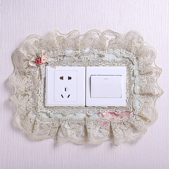 夏豹欧式蕾丝开关罩蕾丝布艺开关贴开关套单开双开带兜手机充电插座