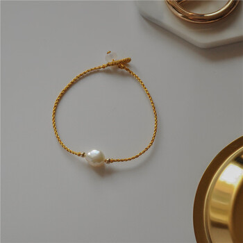 ckae珠宝金丝银线手工四股编珍珠手链小众时尚特色女神节生日送女友