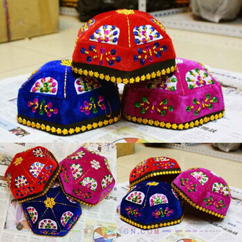 维吾尔族花跳新疆舞帽子小帽蹈蒙古帽蹈道具演出道具头饰六角演出冒孑