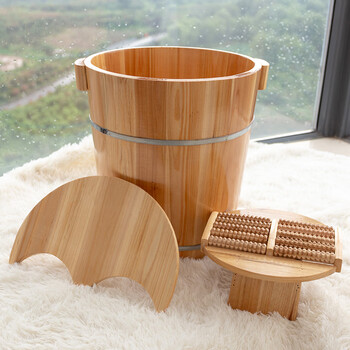 熏蒸桶 家用实木杉木泡脚足浴桶40厘米木桶高深过小腿木质洗脚盆带