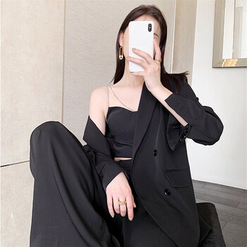 小西装内搭打底吊带背心抹胸外穿夏重工链条上衣美背女西装吊带黑色