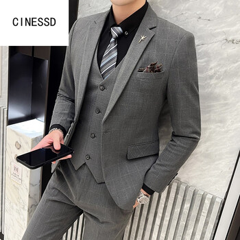 休闲职业小西装男男秋冬季 a2016深灰 西服 裤子 马甲 衬衫 送领带 领