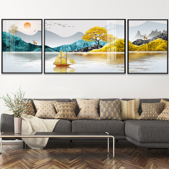 客厅沙发背景画后面后墙画沙发墙背景墙装饰画挂画壁新中式免打孔富山