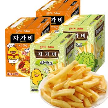 韩国进口calbee卡乐比薯条三兄弟蟹黄芥末味网红膨化零食薯片芥末味