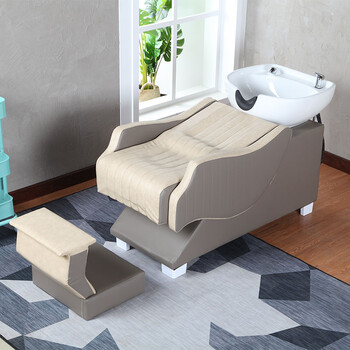 理发店洗头床洗发床美发店发廊陶瓷盆半躺式冲水床灰白色高脚踏洗头床