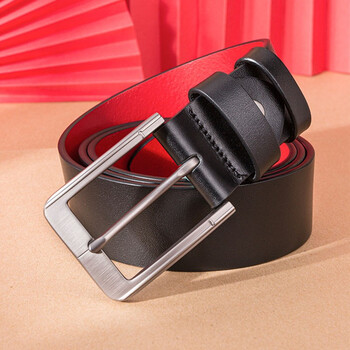 情人节礼物牛当家本命年红皮带男红腰带真皮针扣红裤腰带头层牛皮带