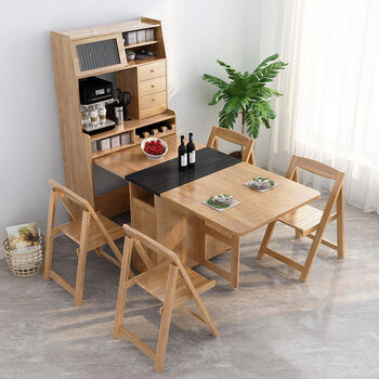 84米原木色餐桌柜 实木折叠椅*4