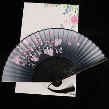 中国风舞蹈扇女夏季折叠扇古装日式小复古布古典古风折扇 面若桃花